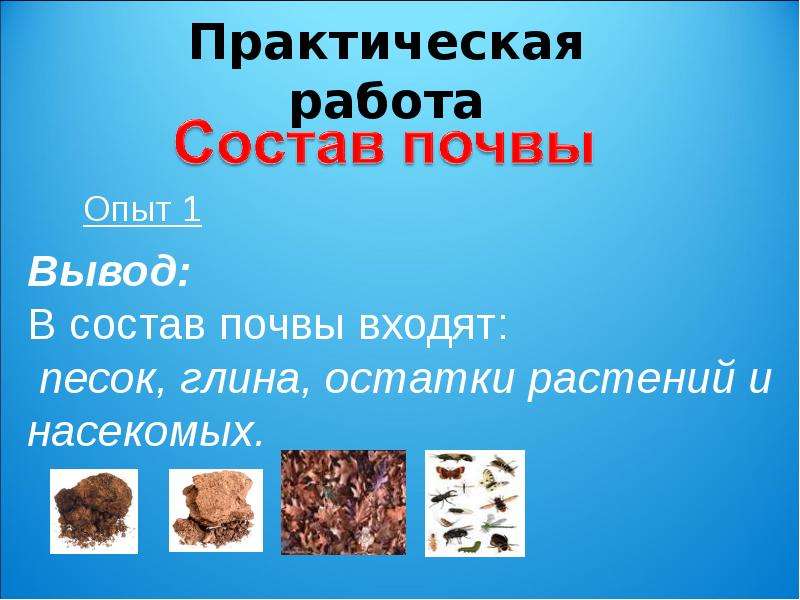 Состав почвы 3. Что входит в состав почвы. Практическая работа состав почвы. Запиши вывод в состав почвы входят. Состав почвы презентация.