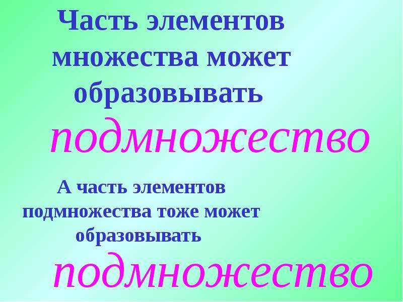 Элементы часть 7. Образуйте все подмножества множества букв в слове класс.