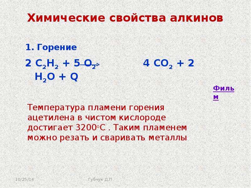 Химические свойства алкинов презентация