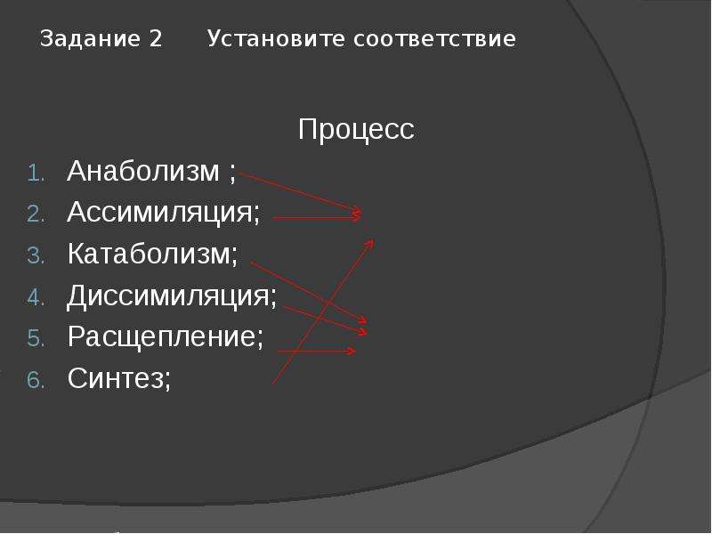 Процессы соответствия. Установите соответствия процесс...... Установите соответствие ассимиляция и диссимиляция. Установите соответствие между процессами ассимиляции и диссимиляции. Установите соответствие анаболизм катаболизм.