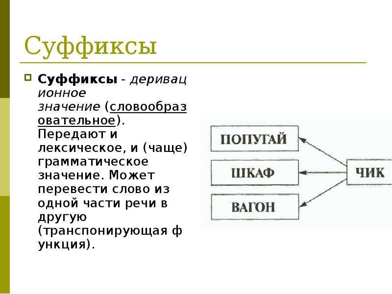 Суффикс лексическое значение. Грамматическое значение суффикса. Лексическое значение суффиксов. Лексические суффиксы. Суффиксы которые несут информацию о лексическом значении слова.