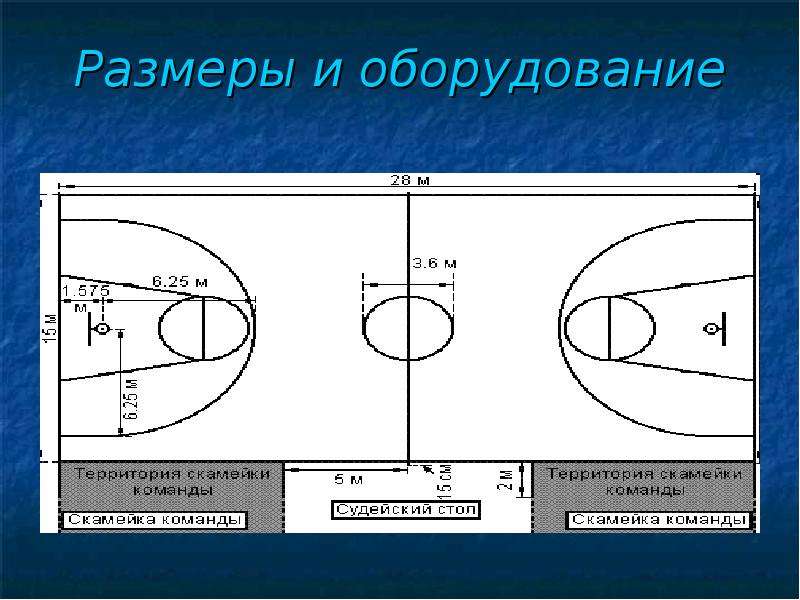 Назовите размеры баскетбольной площадки