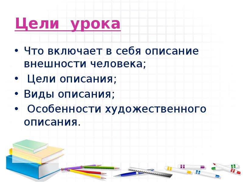 Описание урока. Описание темы урока. Описание себя. Вопросы к художественному описанию.