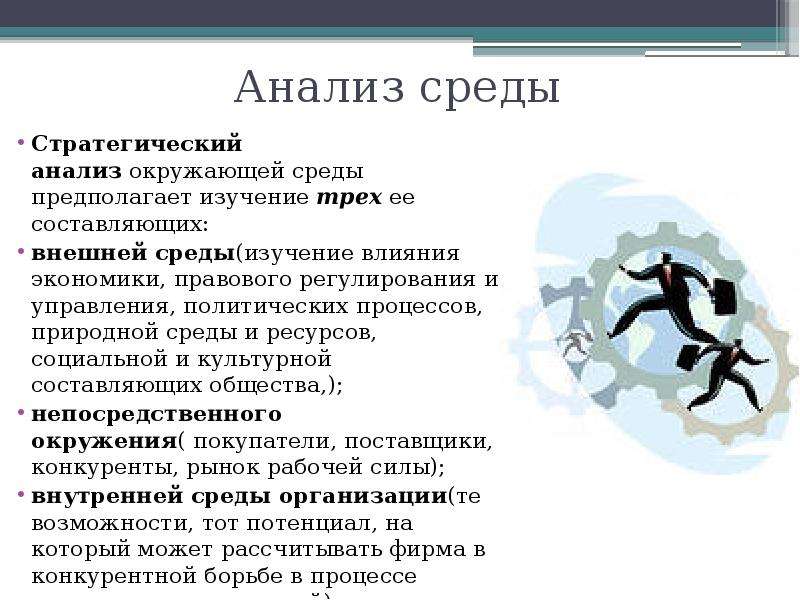 3 исследования. Стратегический анализ окружающей среды. Анализ среды бизнеса предполагает изучение. Анализ социальной составляющей внешней среды предполагает изучение. Анализ среды города.