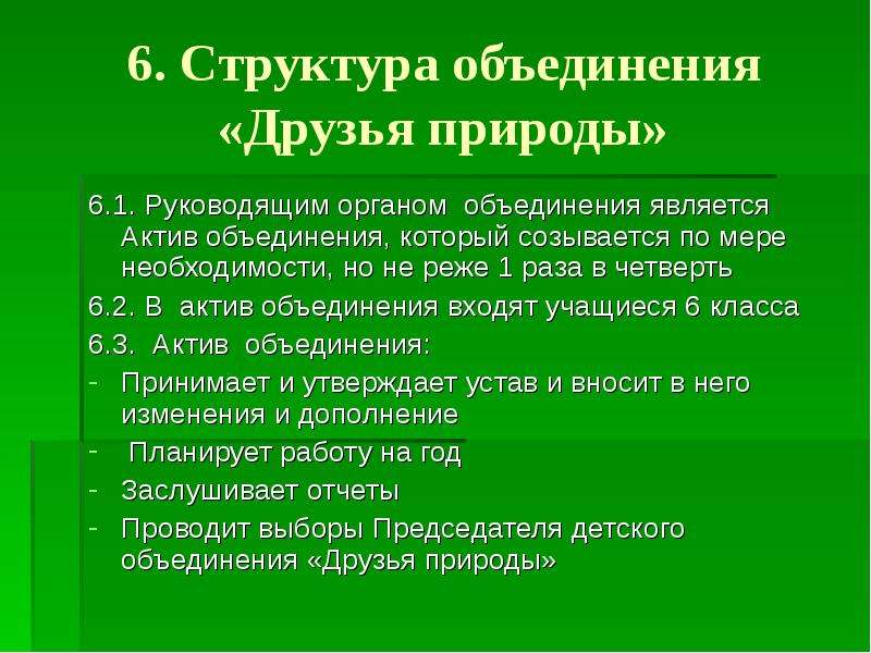 Объединение структур. Структура объединения. Перспективы деятельности объединения друзья природы.