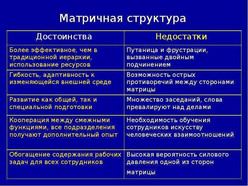 Матричная структура минусы