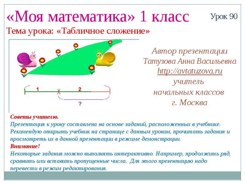 Математика 1 класс табличное сложение презентация