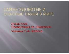 Презентация на тему Самые ядовитые и опасные пауки в мире