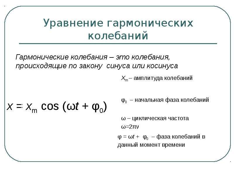 Напишите уравнение гармонических колебаний если амплитуда. Уравнение гармонических колебаний по закону синуса. Уравнение гармонических колебаний через синус. Закон гармонических колебаний формула. Уравнение гармонических колебаний с косинусом.