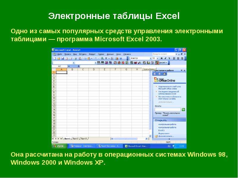 Microsoft excel электронные таблицы презентация