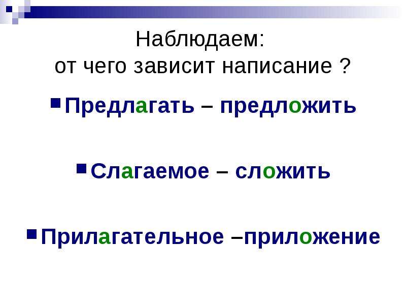 От чего зависит правописание. Лаг лож от чего зависит. Слагаемое прилагательное. Наблюдаем от чего зависит написание. Слово с приставкой у и корнем лаг.