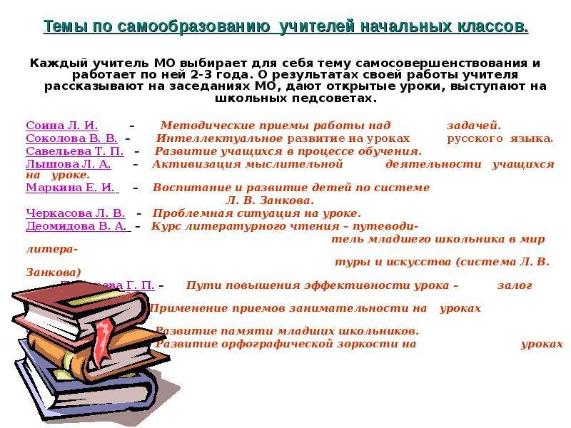 План работы по самообразованию учителя начальных классов