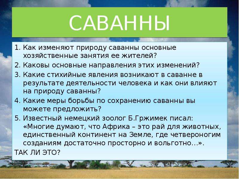 Жизнь и занятия жителей саванн проект по географии