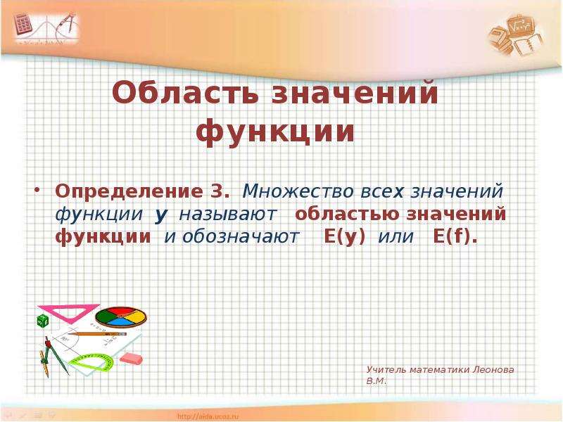 Определение функции 9 класс. Математика :областью значений функции называют.