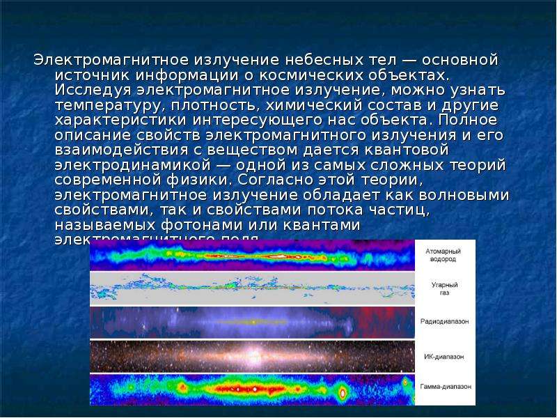 Презентация исследование электромагнитного излучения небесных тел