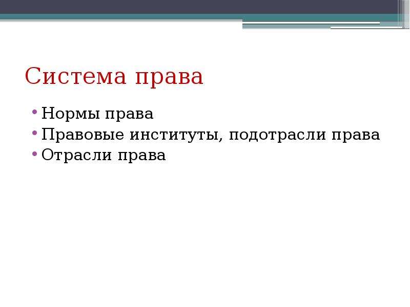 Совокупность взаимосвязанных правовых норм и институтов. Структура права. Синоним подотрасли.