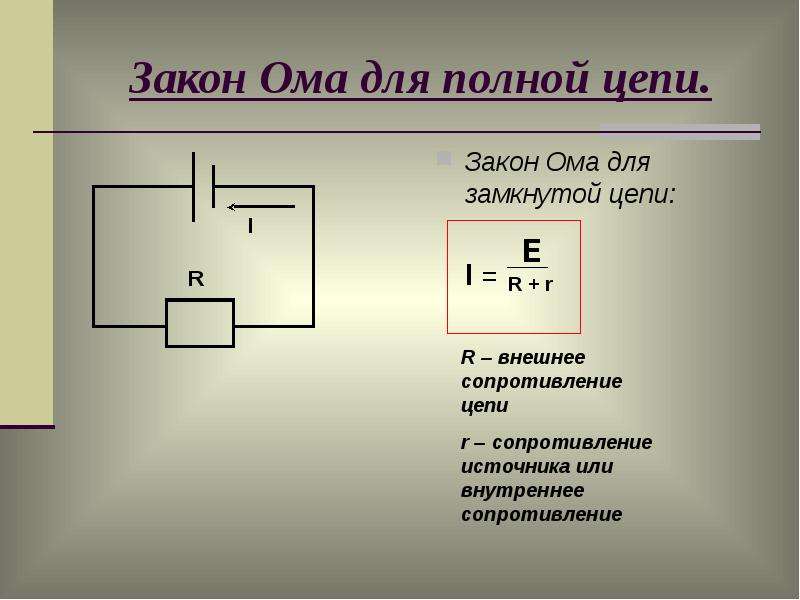 Закон ома для полной цепи напряжения. Закон Ома для участка и полной электрической цепи. Закон Ома для участка цепи и для полной цепи. Формула закон Ома для полной цепи 10 класс. Ома для полной электрической цепи..