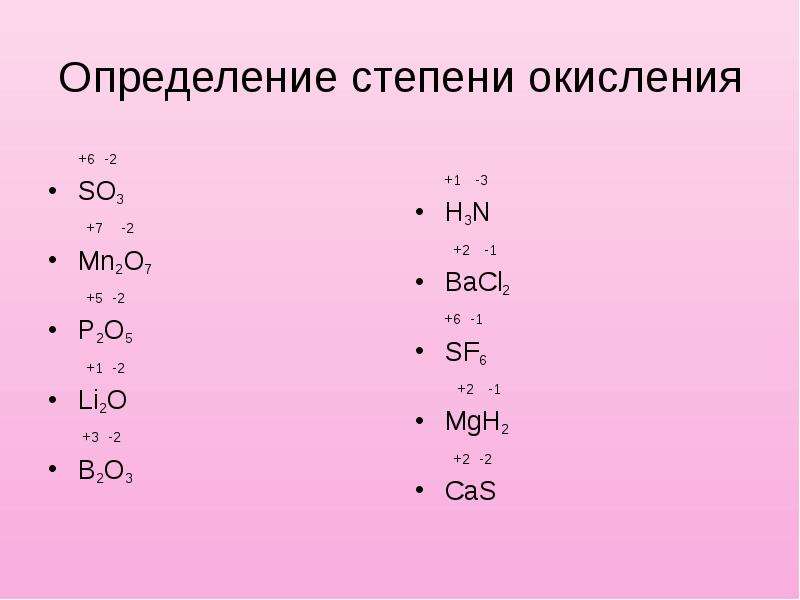 Определите степень окисления каждого элемента в соединении. Определить степень окисления so2.