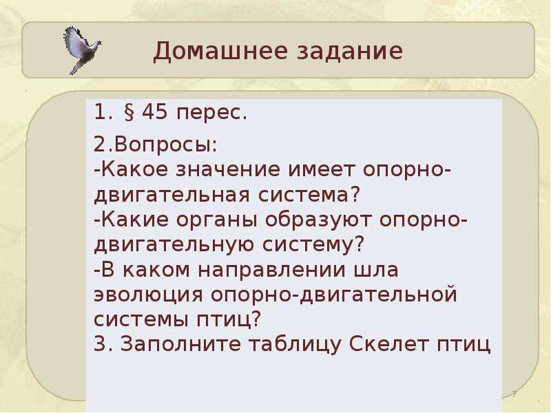 Опорно двигательная система птиц презентация