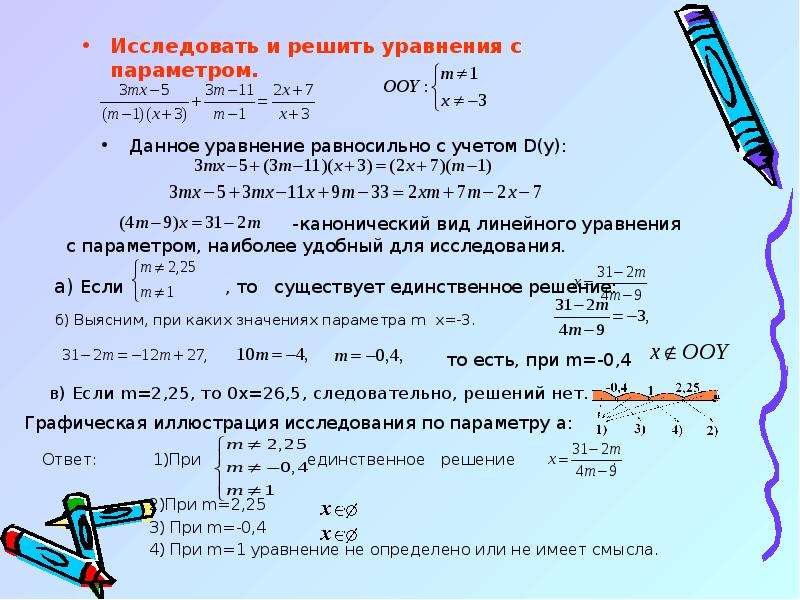 Данное уравнение. Исследовать и решить уравнение с параметром. Решение линейных уравнений с параметром 7 класс. Уравнение с параметром 5 класс. Как решать уравнения с параметром.