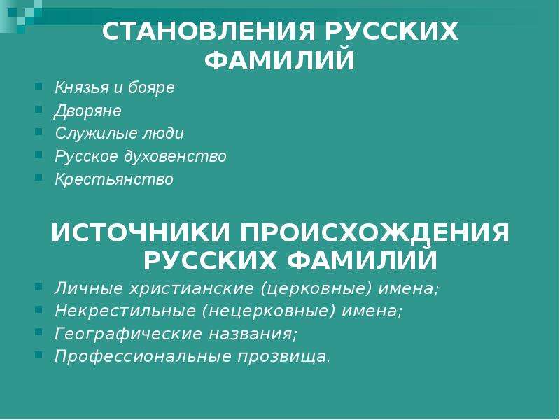 Происхождение русских фамилий презентация