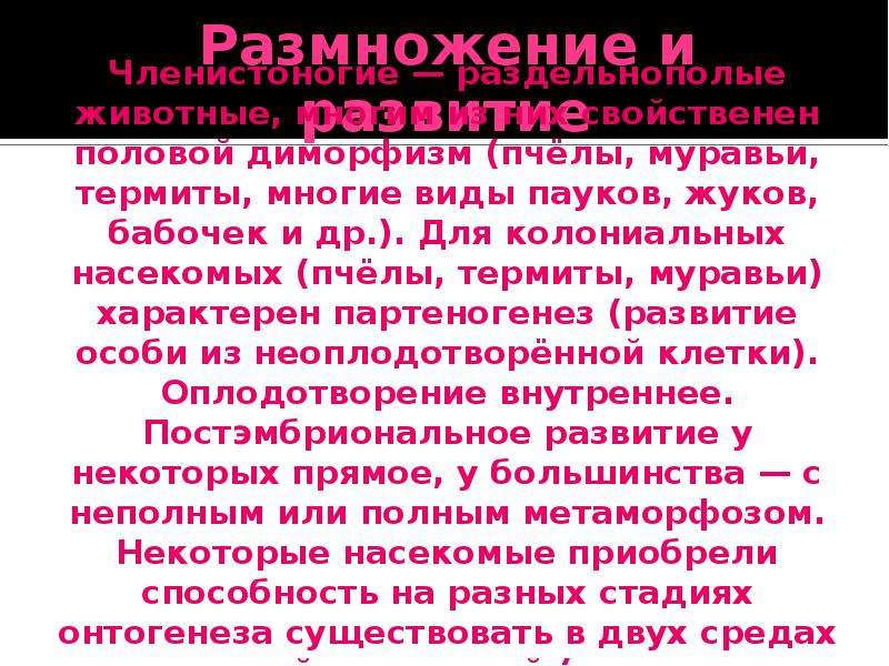 Сообщение о происхождении и эволюции членистоногих. Половое развитие членистоногих. Войственный.