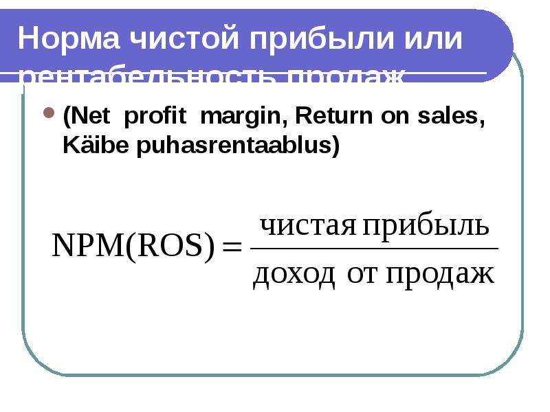 Норма показателя норма чистой прибыли