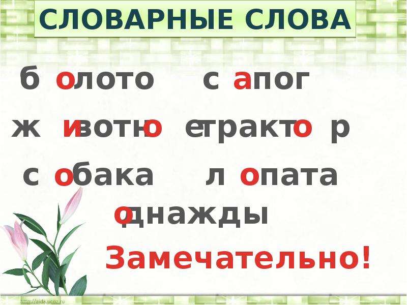 Словарные слова 1 класс презентация