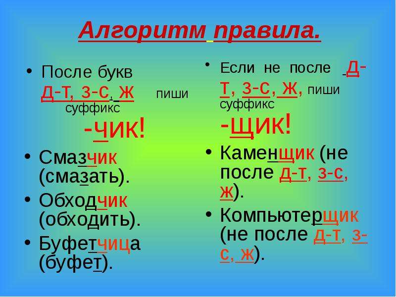 Суффиксы чик щик в существительных. Правило написания суффиксов Чик и щик. Правописание суффиксов Чик щик в существительных. Правописание Чик щик в существительных. Правило правописания суффиксов Чик щик.