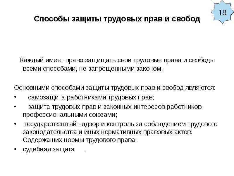 Способы защиты трудовых прав работников презентация