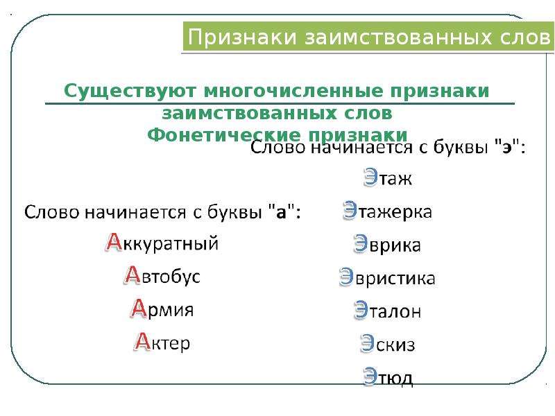 Признаки заимствования слов. Фонетические признаки заимствованных слов. Признаки заимствованных слов. Признак заимствованного слова. Фонетические признаки иноязычных слов.