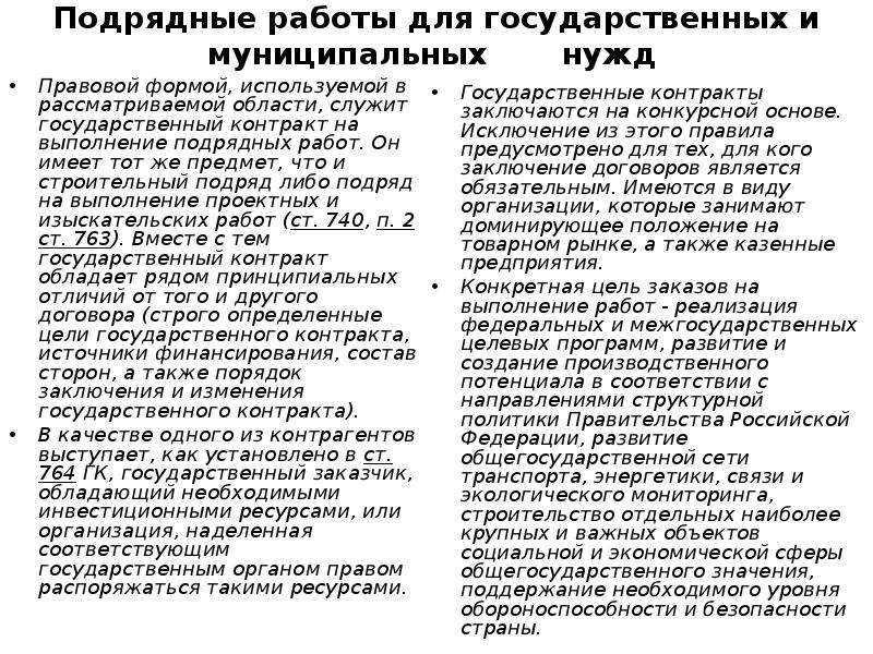 Государственного контракта на выполнение подрядных работ