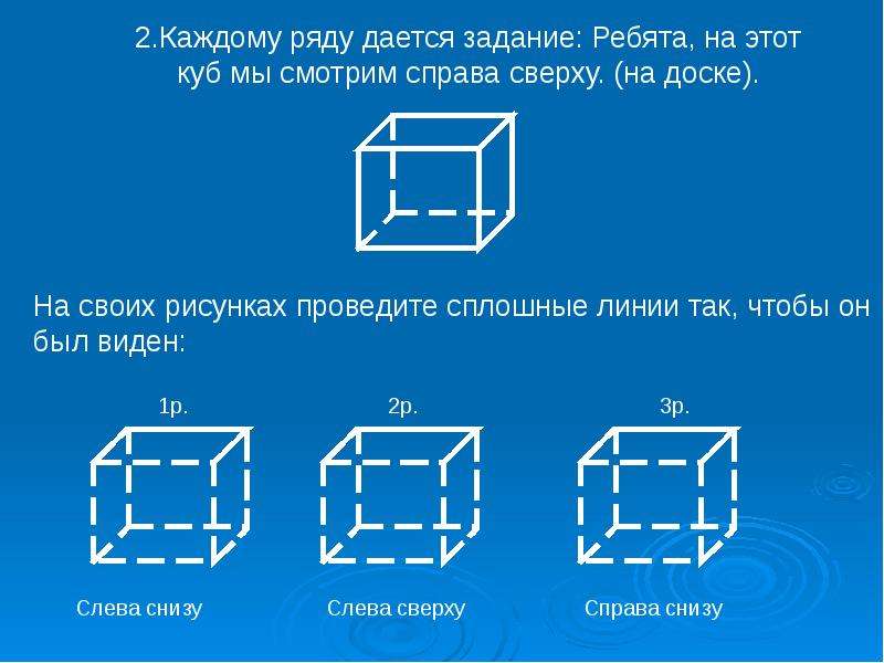 Обведите на изображении куба цветным карандашом видимые ребра так чтобы куб был виден