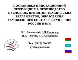 ПОСТАНОВКА ИННОВАЦИОННОЙ ПРОДУКЦИИ НА ПРОИЗВОДСТВО В УСЛОВИЯХ ПРИНЯТИЯ ТЕХНИЧЕСКИХ РЕГЛАМЕНТОВ, ОБРАЗОВАНИЯ ТАМОЖЕННОГО СОЮ