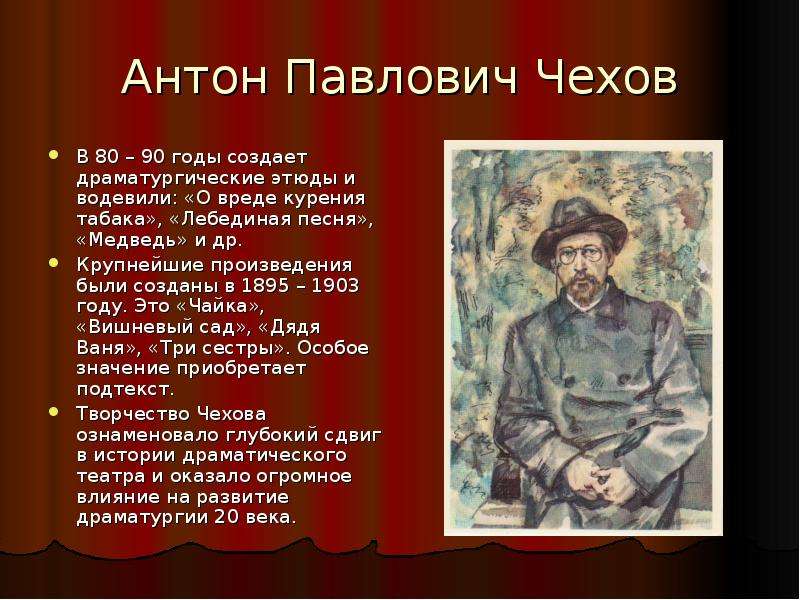 Русские драматурги. Российские драматурги 20 века. О вреде табака Антон Павлович Чехов. Чехов о вреде табака. Были произведения.