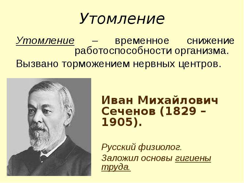 Сеченов утомление. Сеченов утомление мышц. Утомление нервных центров. Центрально нервная теория утомления Сеченова.