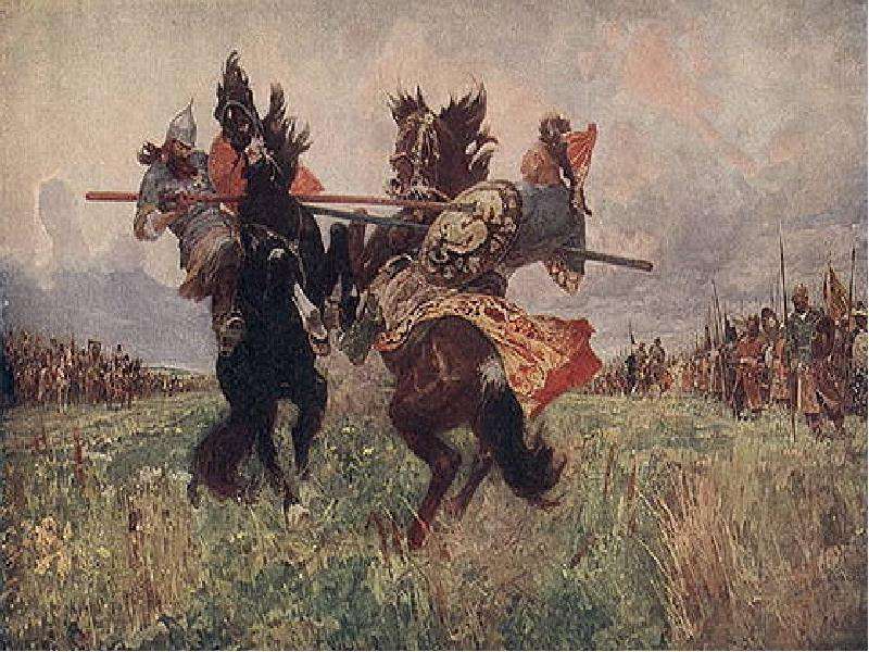 Русский ратник сразившийся с татарским воином челубеем