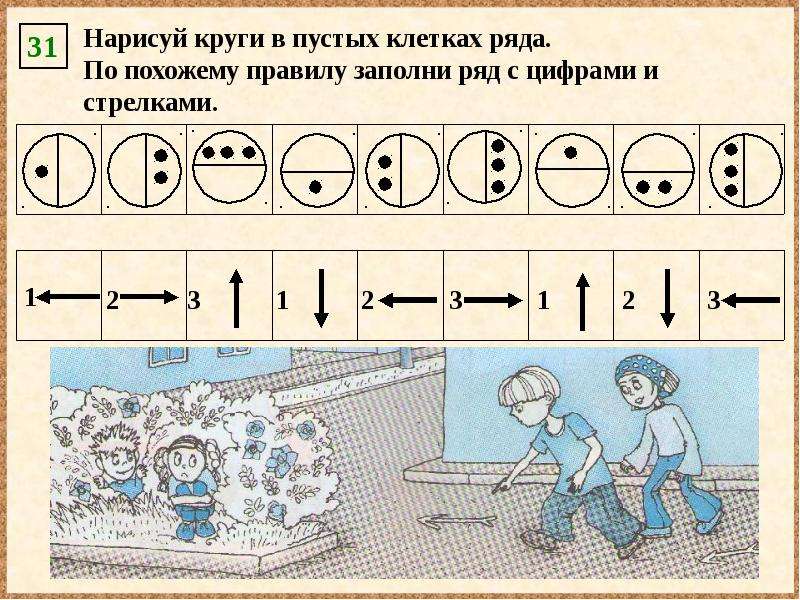 Заполните пустой ряд. Нарисуй круги в пустых клетках. Нарисуй круги в пустых клетках ряда и в пустых клетках таблицы. Дорисуй фигурки в пустых клетках ряда и в. Дорисуй фигурки в пустых клетках ряда и в пустых клетках таблицы.