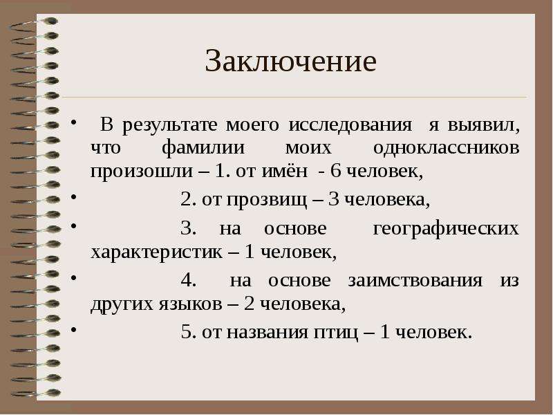 Значение и происхождение фамилий моих одноклассников проект