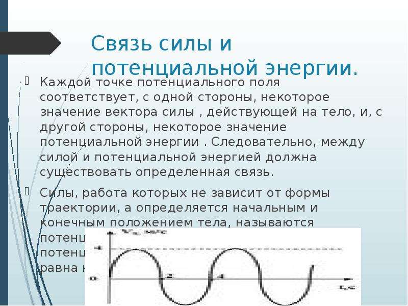 В каких точках потенциальная энергия. Связь силы и потенциальной энергии. Взаимосвязь силы и потенциальной энергии. Связь потенциальной силы и потенциальной энергии. Потенциальная энергия связь силы и потенциальной энергии.