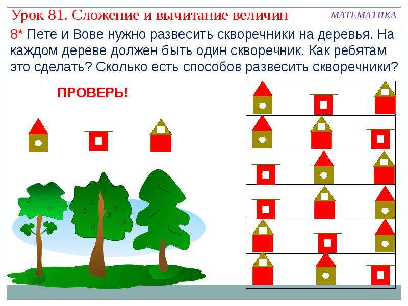 Вычитание величин. Дерево математика величины. Пете и Вове надо развесить скворечники на деревья ответ. Сколькими способами можно развесить скворечники на деревья. Сравнивать, складывать, вычитать можно только . . . Величины.