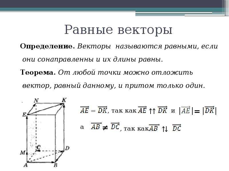 Вектор равный 1. Определение равных векторов. Векторы равенство векторов. Векторы модуль вектора равенство векторов. Равные векторы в пространстве.