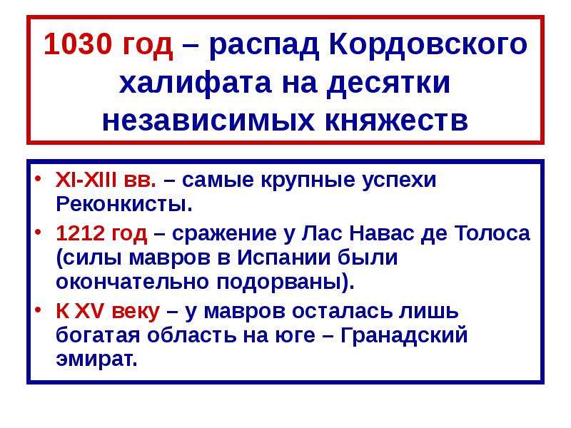 Реконкиста и образование централизованных государств. Распад Кордовского халифата. Самые крупные успехи в Реконкисте. 1030 Год событие. Реконкиста 6 класс история презентация.