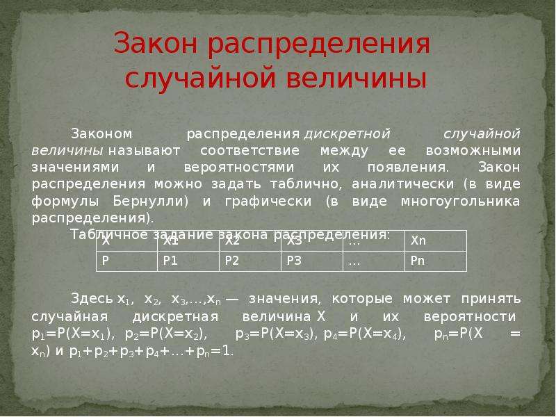 Законы распределения случайных величин презентация