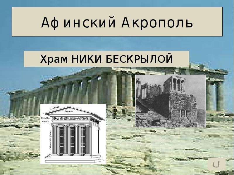 


Афинский Акрополь
Храм НИКИ БЕСКРЫЛОЙ
