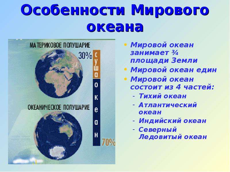 Какую часть занимает океан