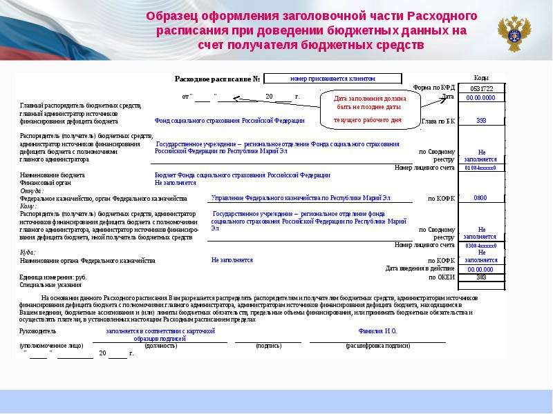 Реестр расходных расписаний образец