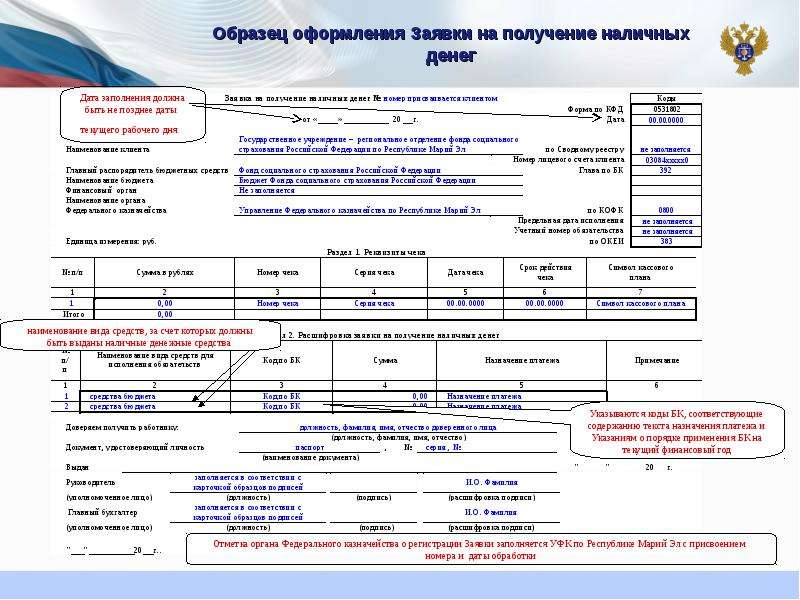 Образец заявки на получение