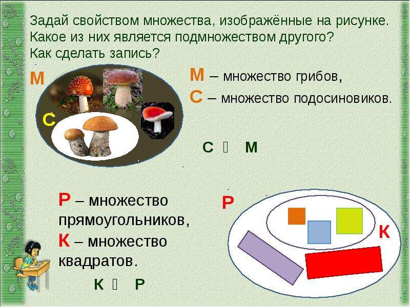 Задай общим. Подмножества множества примеры. Подмножество 3 класс. Щадай свойствам меожества изображенные. Что такое подмножество в математике.