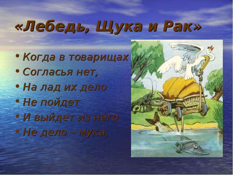 Крылов лебедь рак и щука презентация урока 2 класс с учетом фгос и презентация